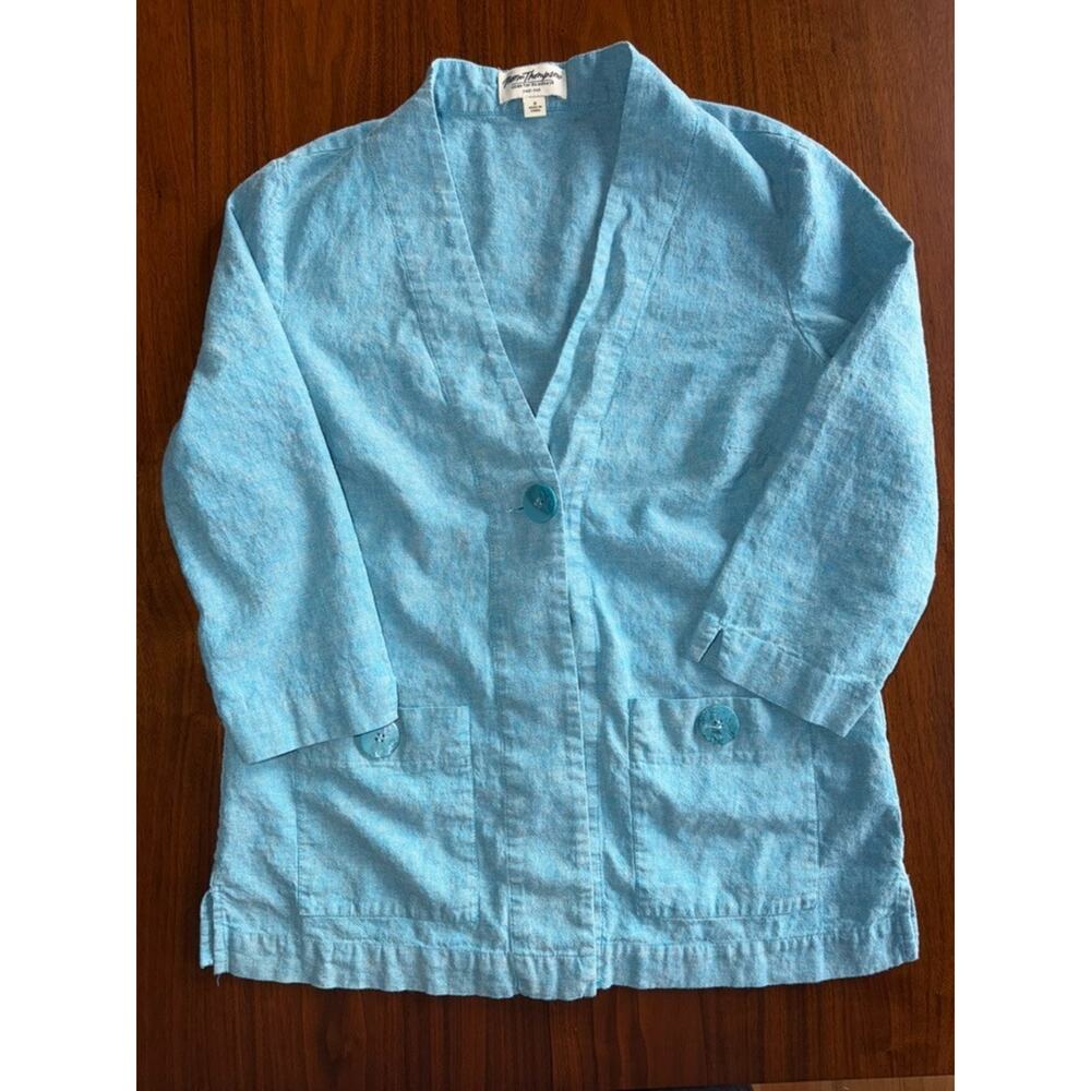 Norm Thompson Women's Blue Linen Blend Jacket - Size S